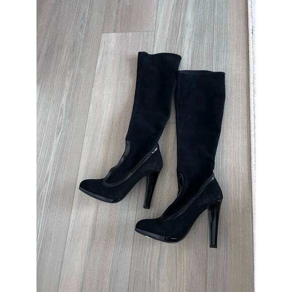 BRUNO MAGLI Black Suede High Heel Knee High Boots with Patent Leather size 35 - Picture 1 of 11